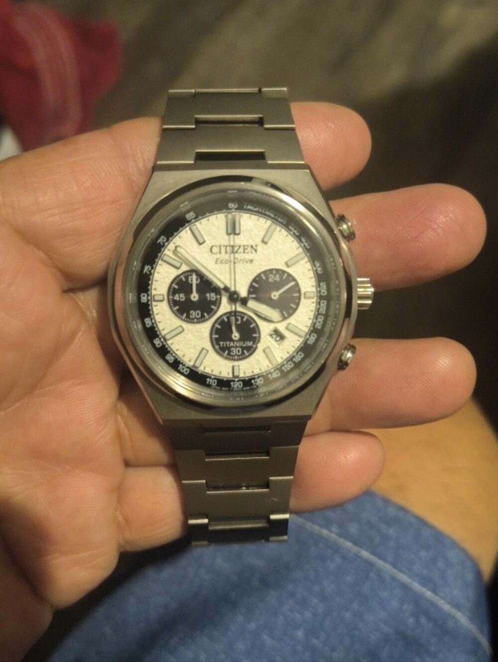 Citizen Titanium Chronograph with White Dial and Black Subdials